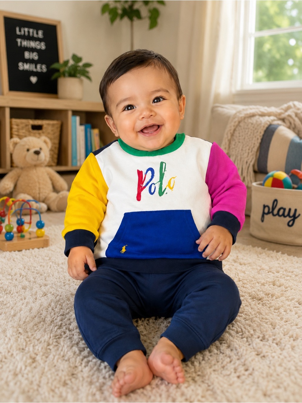 Ralph Lauren Colorblock Kids Sweatshirt - White, Green, Yellow, Pink, Blue, Navy